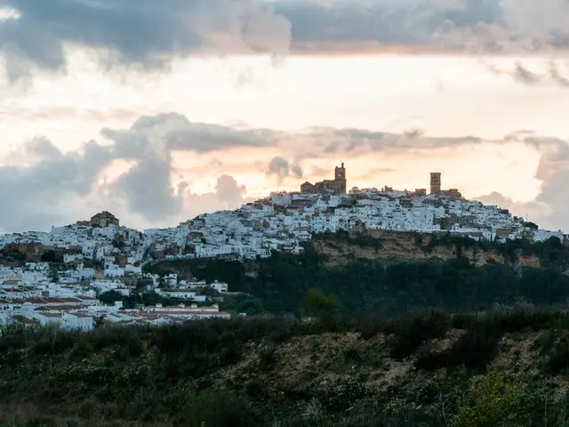 It is the beautiful view of the city. At the top there is the sky. There are so many houses and...