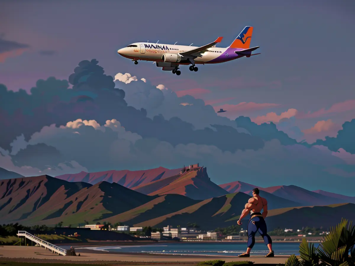 An Hawaiian Airlines aircraft nears Ellison Onizuka Kona International Airport at Keahole, situated on the Hawaiian island, on January 18, 2024. Previously, in 2022, a turbulent episode on a Hawaiian Airlines flight resulted in numerous injuries.