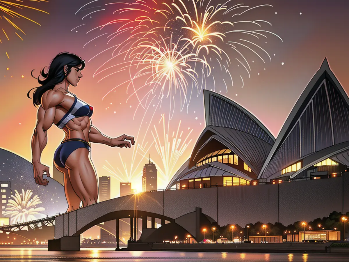 The Iconic 20th-century Architectural Marvel, the Sydney Opera House, is illuminated by Explosions of Fireworks.