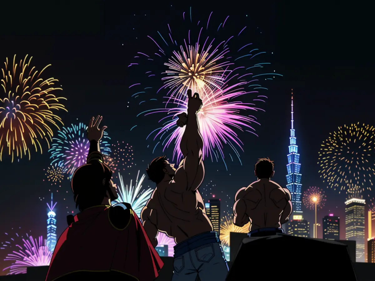 Individuals observe fireworks originating from Taipei 101 edifices in Taipei, Taiwan, signifying the commencement of 2024.