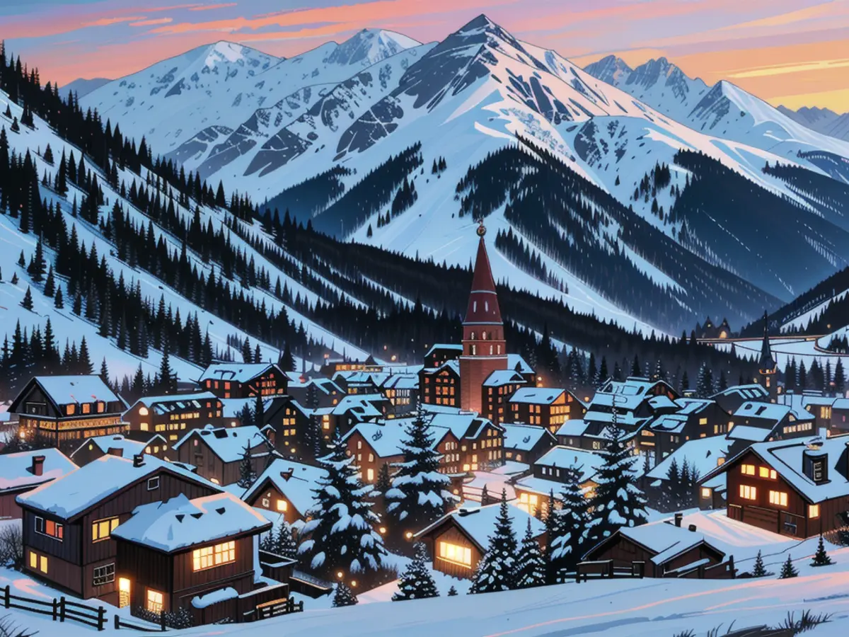 The sunset vista of Verbier's charming village.